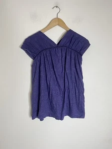 Alpha Studio Blouse Size Small 8 10 Purple Pure Linen Cap Sleeve Tunic Top Vneck - Picture 1 of 7