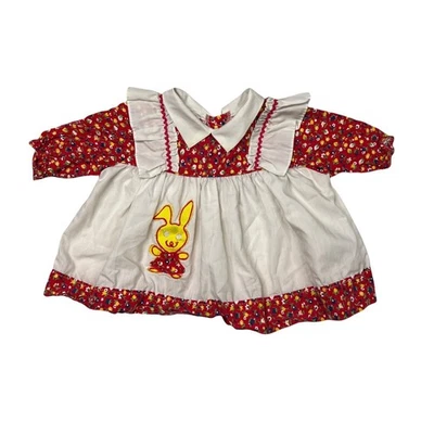Delantal floral con volantes conejito conejo vintage años 70 Sears bebé niña 12M Foto 1 de 4