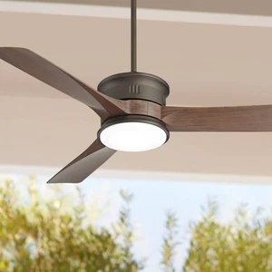 54" Key West Modern Indoor Outdoor Ceiling Fan LED Light Remote Bronze Walnut - Picture 1 of 9