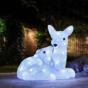 InLit Ice Doe & Fawn Rentier weiße LED Weihnachtsfigur + Timer  - Bild 1 von 2