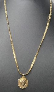14K Italien Gelbgold Jesus Anhänger 3mm flach geflochten 20" Halskette 8,91 Gramm - Bild 1 von 15