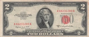 USA $2 Series of 1953 B Block A - A Red Seal Circulated Banknote FX - Picture 1 of 2