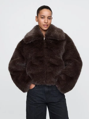 Gap L  Faux Fur Cropped Jacket Terra Brown Mouton #618064 RT $150 - Image 1 of 4
