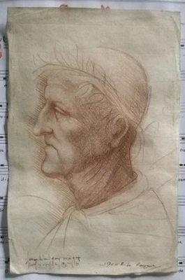 RARE Sanguine Portrait of an Old Man Hand Pencil Drawing Leonardo School - Image 1 of 4