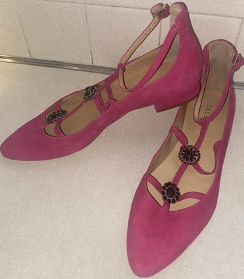 Talbots Negro Joya Rosa Gamuza Cuero Zapatos Planos Correas al Tobillo EE. UU. 9 NUEVO SIN ETIQUETAS Foto 1 de 4