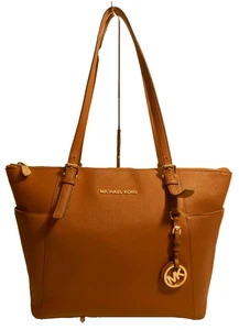 Michael Kors Tan Suffiano Leather Satchel Shoulder Shop Tote Bag  MK Tag Charm - Picture 1 of 13
