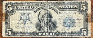 1899 $5 SILVER CERTIFICATE CHIEF NOTE - Picture 1 of 2
