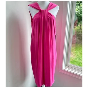 Vestido ETCETERA Rosa Flamenco Cóctel Formal Plisado Cuello Alto Talla 12 Nuevo con Etiquetas - Imagen 1 de 7