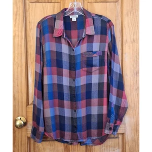 Lucky Brand Shirt Women Medium Flannel Plaid Lightweight Classic Coastal Cowgirl - Picture 1 of 8