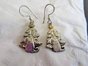 Far Fetched (FF) Sterling Silver Christmas treeDangle hook Earrings 6.5gm.  1.6" - Picture 1 of 8