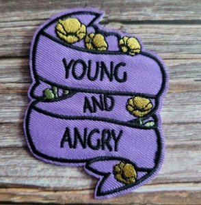 Young And Angry Purple Feminist Woke Left Punk Embroidered Iron on Patch - Picture 1 of 2