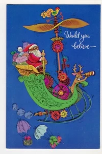 Biglietto auguri natalizio slitta elicottero Babbo Natale Norcross nuovo mai usato vintage - Foto 1 di 3