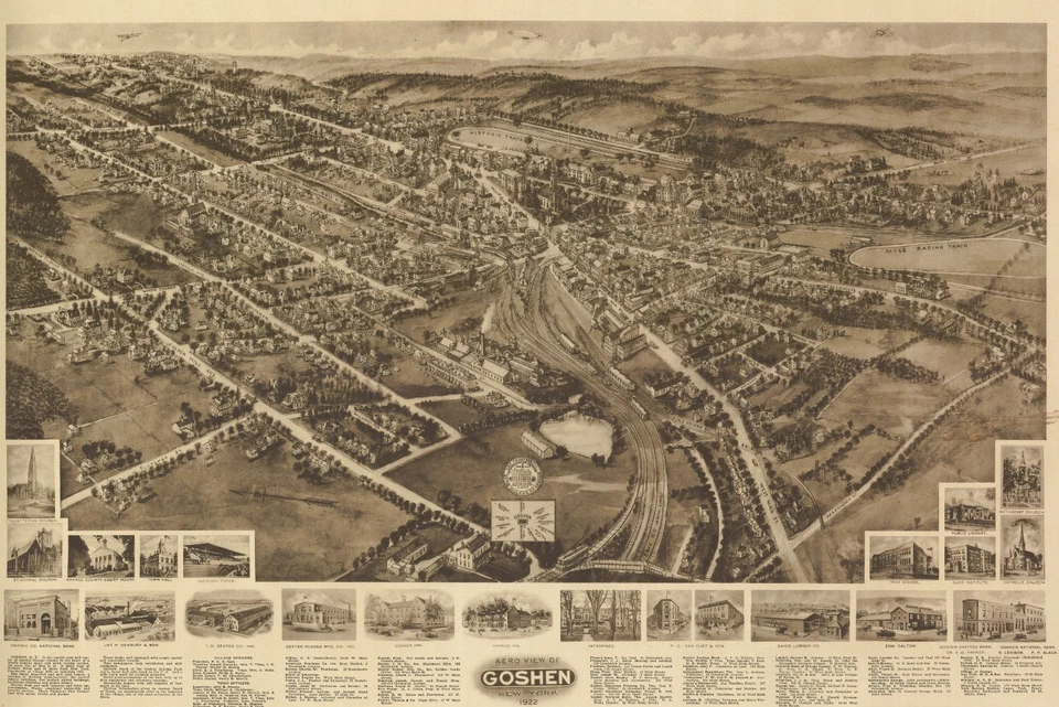 1922 BIRD'S EYE VIEW OF GOSHEN, ORANGE COUNTY, NEW YORK, COPY POSTER MAP - Image 1 of 1