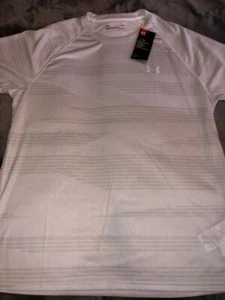 Under Armour mens UA Tech Printed White/Stipe Large NWT-1264254 - Picture 1 of 4