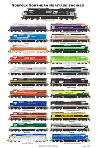 Póster Norfolk Southern 22 Heritage Locomotives 11"x17" firmado por Andy Fletcher - Imagen 1 de 1