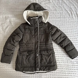 Diesel Girls Hooded Puffer Jacket Mauve Removable Hoodie Pockets Size 7/8 - Picture 1 of 14