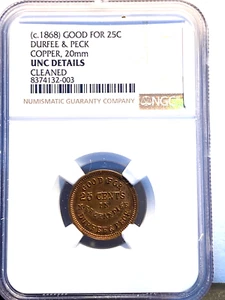 #A9735 NGC UNC Details Pict. Terr.Token X Rare @1868 Durfee & Peck Indian Trders - Picture 1 of 4