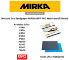 Wet and Dry Sandpaper MIRKA WPF Sheets Waterproof Sand Paper Grits 240-2000  