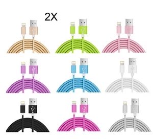 2 x 1,5m Nylon USB Datenakabel Ladekabel für iPhone 13 12 11 X 8 7 6 5 SE Plus - Picture 1 of 11