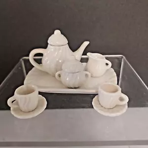 Set da tè caffè in miniatura 10 pezzi casa delle bambole finitura ceramica bianca - Foto 1 di 7