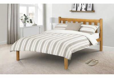 Julian Bowen Poppy Low Sheen Lacquer Pine Wooden Bed 3FT Single 4FT6 Double - Image 1 of 4