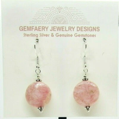 Sterling Silver Natural RHODOCHROSITE Gemstone Earrings #6455...Handmade USA - Imagem 1 de 4
