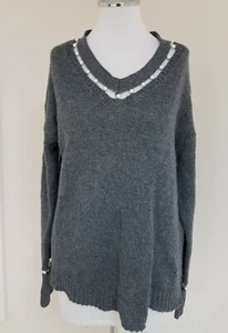 Maglione donna nuovo con etichette $170 Zero Degrees Celsius manica lunga grigio con perle taglia S - Foto 1 di 12