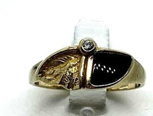 Ring mit Onyx u. Zirkonia 8 K/333er Gelbgold Gr. 57 -sehr hübsch- - Bild 1 von 4