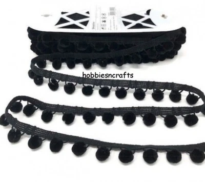 SIMPLICITY BLACK POM POM TRIM 1 METRE Luxury Velvet Feel 1.5 cm balls 3cm drop - Image 1 of 2