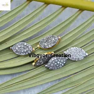 5pz Pavè Diamante Connettore Trovare Gioielli Argento Massiccio 925 Placcato Oro Charm - Foto 1 di 3
