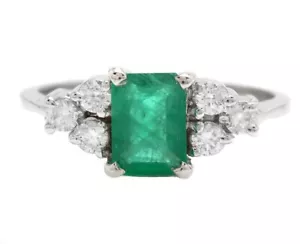 4 Ct Certified Natural Emerald Diamond Ring 14K Solid White Gold Ring - Picture 1 of 4