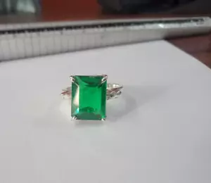 Anillo Esmeralda Verde Corte Esmeralda Natural 5 quilates Plata Esterlina 925 Anillo de Aniversario - Imagen 1 de 4