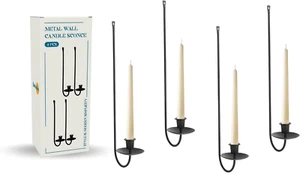 Black Wall Candle Holder Set of 4, Stylish Metal Wall Mount Candle Sconces, Mode - Picture 1 of 12