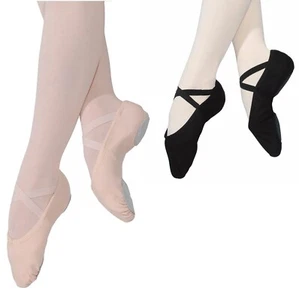 ROCH VALLEY SPLIT SOLE CANVAS BALLET SHOES PINK BLACK LADIES GIRLS RVSTRETCH - Picture 1 of 3