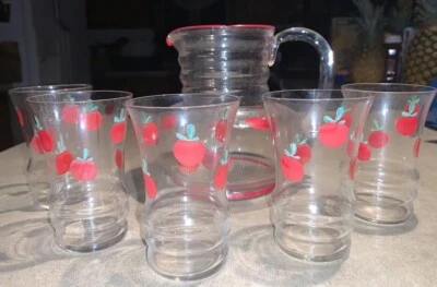 Dunbar Aramis Ring Tomato Juice Pitcher & Glasses 6 Pc Set Vintage - Image 1 of 4