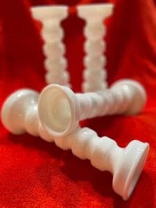 1 set of 2 Anchor Hocking Milk Glass Spindle Ringed Candle st holder Bud Vase - Picture 1 of 9