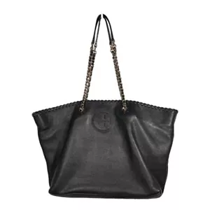 Tory Burch Women’s Bag Marion Tote with Gold Chain Black Pebbled Leather - Picture 1 of 8