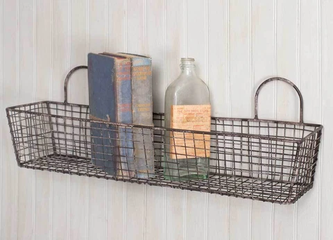 Set Of 2 FRENCH BAKERY WALL BASKETS Vintage Style Wire Rustic Country Farmhouse Cover