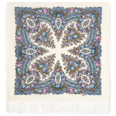 Pavlov Posad 围巾 民间传说 传统 89x89 羊毛 1960 - 2 Morning Reveries Платок — 第 1/2 张图片