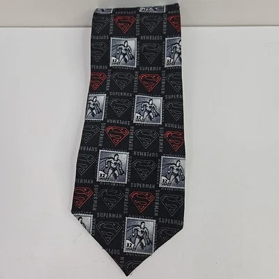 Superman Shield Stamp Neck Tie Black Gray Red USPS Sold Necktie - Image 1 of 4