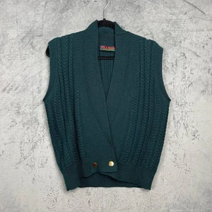 Vintage 90s Wool Cable Knit Shawl Collar Sweater Vest Men’s Medium Preppy School - Picture 1 of 7