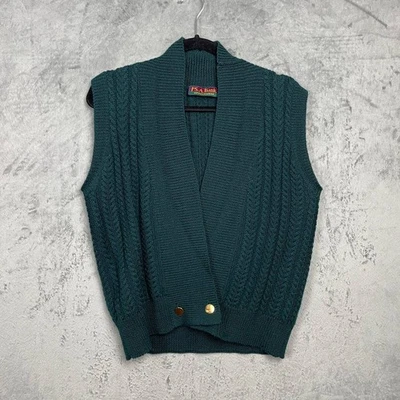 Vintage 90s Wool Cable Knit Shawl Collar Sweater Vest Men’s Medium Preppy School - Image 1 of 4