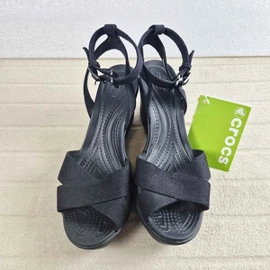 Crocs Leigh II Black Wedge Sandals Shoes Size 7w - Picture 1 of 10