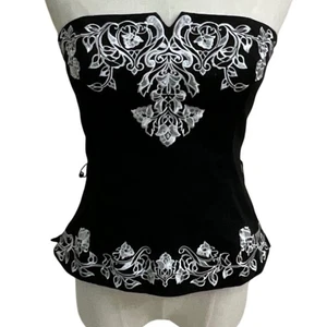 Top mercato nero Casa Bianca, stile corsetto ricamato, sera senza spalline - Foto 1 di 5