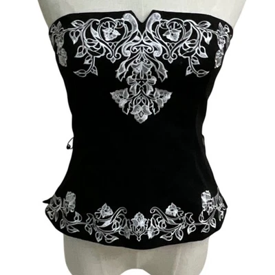 Top Casa Blanca Mercado Negro, Estilo Corsé Bordado, Noche Sin Tirantes Foto 1 de 4