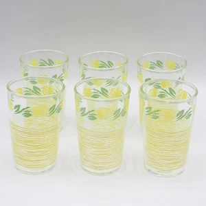 Lot of 6 MCM Anchor Hocking Yellow Rose & Weave Juice Glass Tumblers - Picture 1 of 6