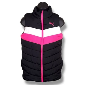 Girls Puma Medium 10 12 Black Pink White Puffer Vest Zip Closure Neon - Picture 1 of 17