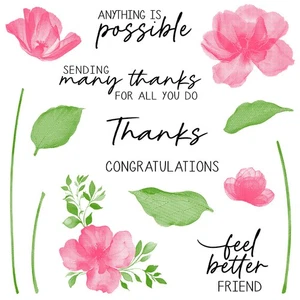 Watercolor Flowers Sending Many Thanks Metal Cutting Dies And Clear Stamps Set - Picture 1 of 5