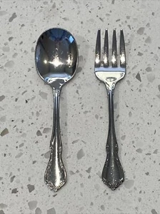 Toddletime Baby Fork & Spoon Set Oneida Glossy Stainless Flatware 4.25” Length - Picture 1 of 5