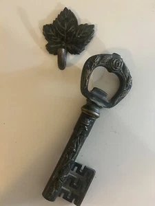 Vtg XL 6" Solid Brass SKELETON KEY Verdigris Patina CORKSCREW Bar Corkscrew - Picture 1 of 5